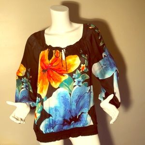 White House Black Market Silk Tropical Top L